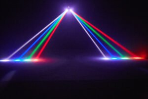 Cabeza Móvil Doble Beam Láser verde y función estroboscópica para discoteca y DJ