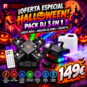 Pack Halloween DJ 3 en 1 – Iluminación, Humo y Efectos Espectaculares